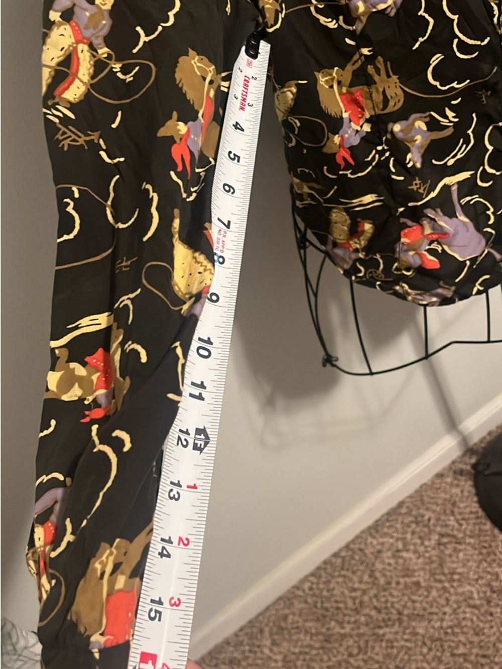 Black Button-Down Shirt with Gold, Red & Purple Horse Print